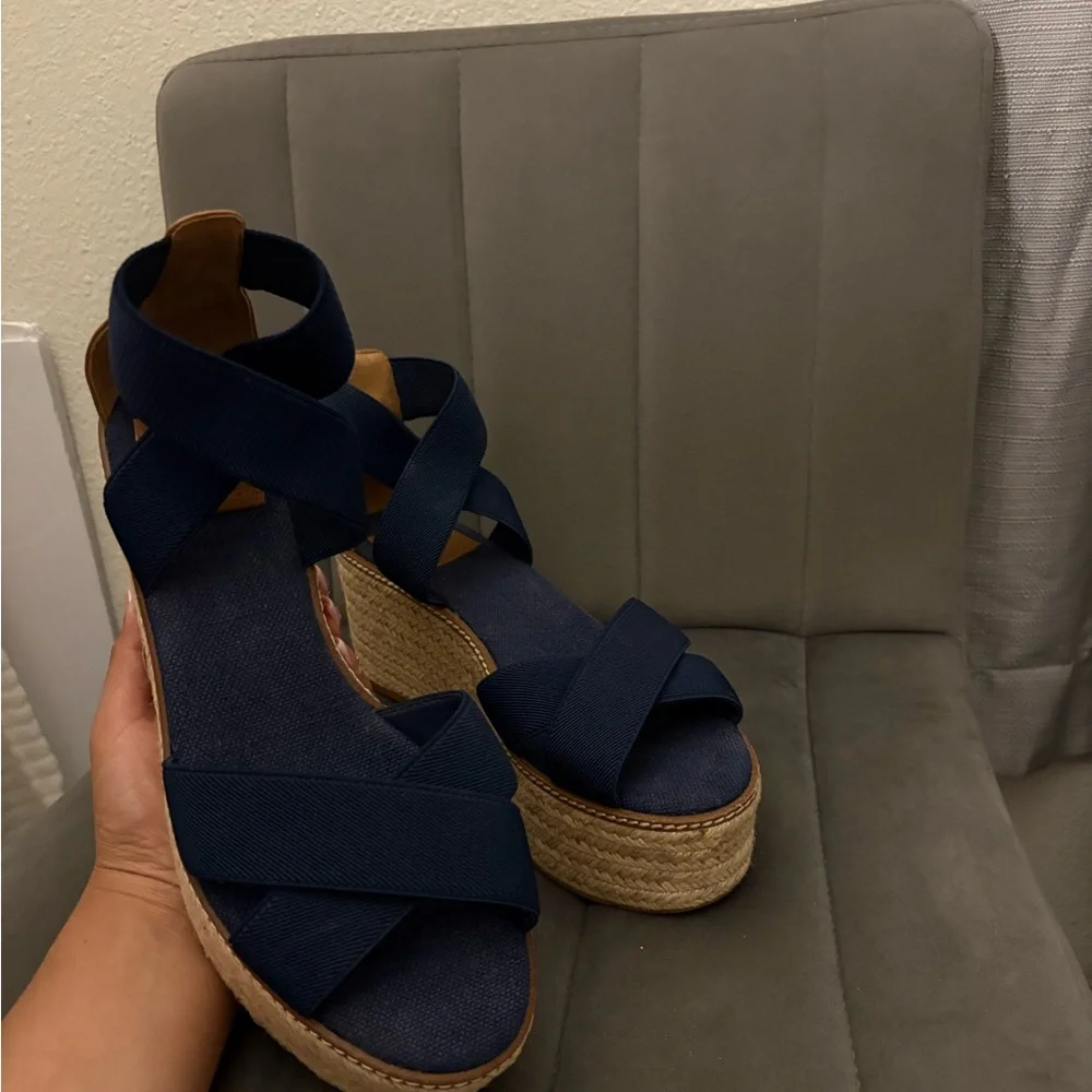 Tory Burch Navy Espadrille Wedge Sandals